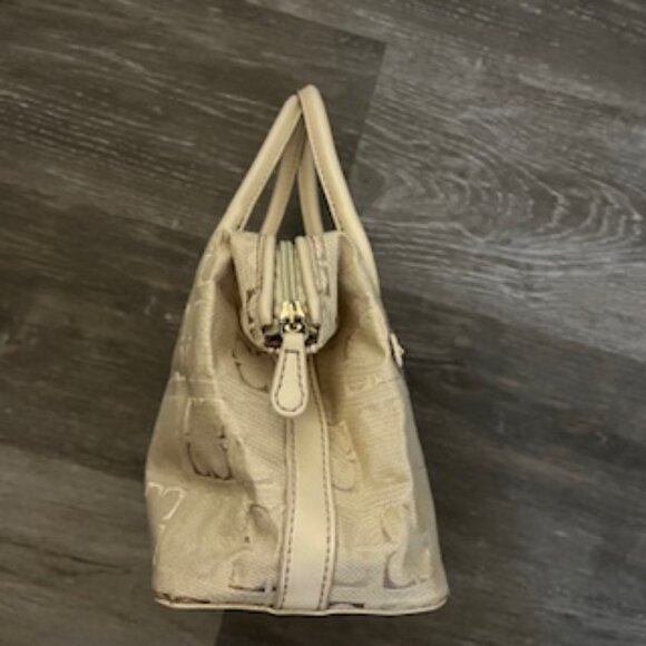 🧡3/15 LizClaiborne Cream Canvas Handbag Gold-Tone Zipper Pull - Picture 5 of 12